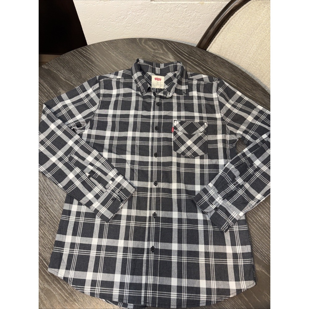 Levi's Plaid Flannel Button Up Shirt Mens Medium Black White Streetwear Casual